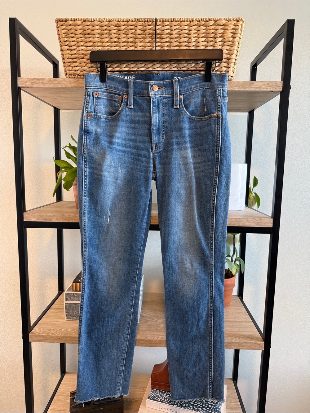 J. Crew Mid-Rise Vintage Slim Straight Raw Hem Ankle Jeans, 27